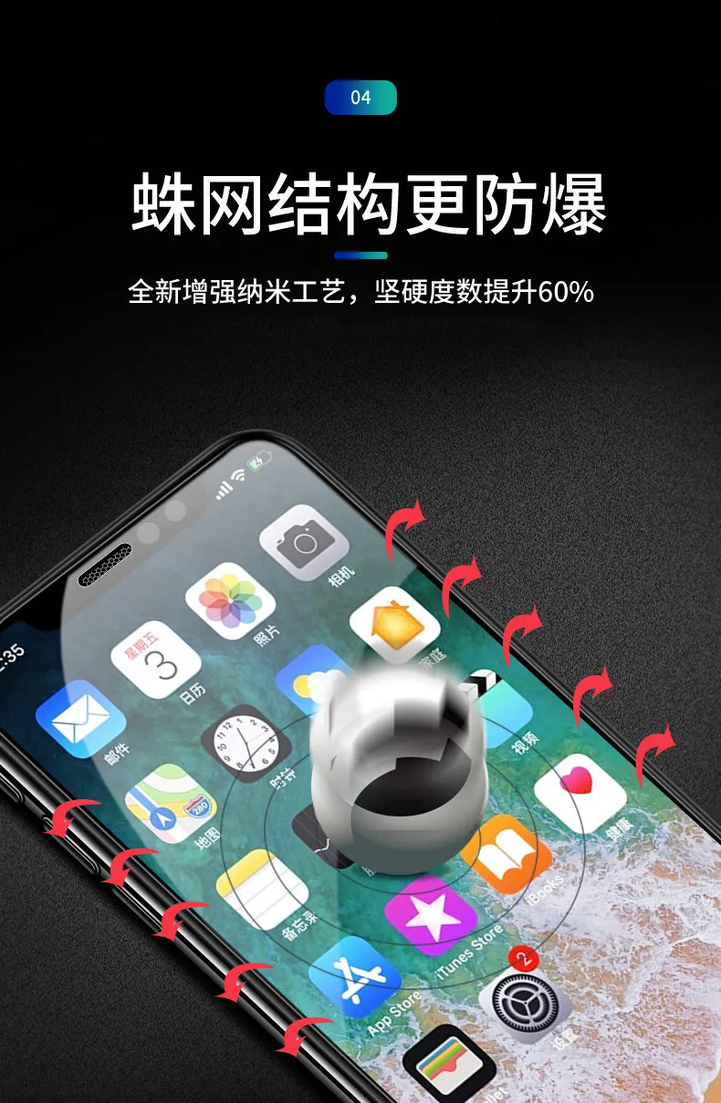 5 Pcs 9D Tempered Glass film For iPhone X 7 8 6 6s Plus Screen Protector Full Cover Protective XR XS Max | Мобильные телефоны и