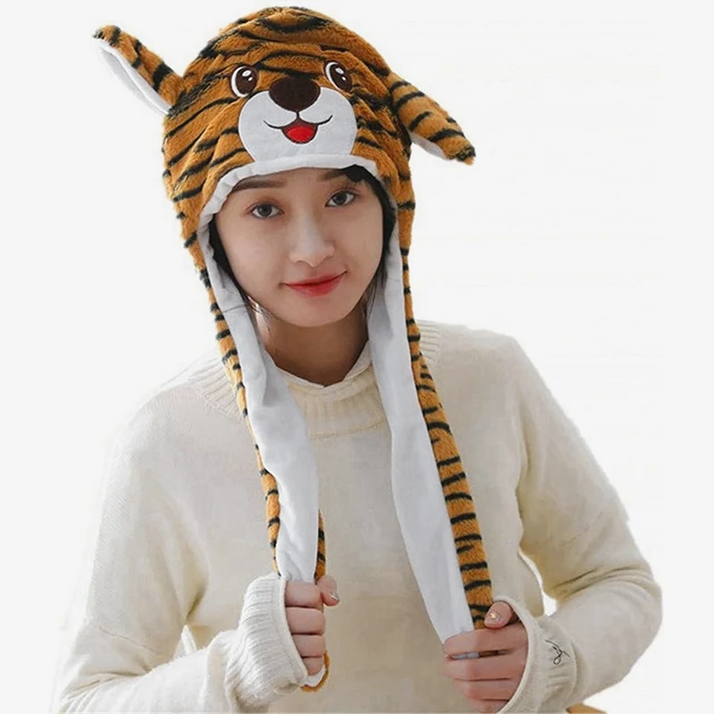 

1pc Autumn And Winter Tiger Warm Plush Hat Movable Ears Tiger Plush Hat/M56-58cm Child Birthday Gift Cosplay Photography Prop