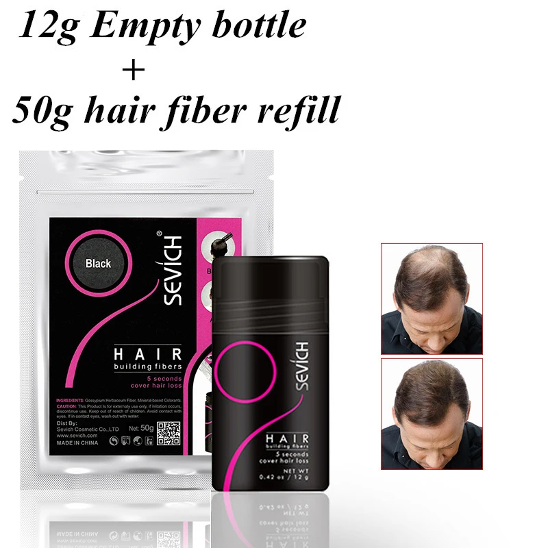 

Sevich Hair Fiber Sets 12g Empty Bottle + 50g Keratin Hair Building Fibers Concealer Refill Treatment Thin Hair Powder 10 Color