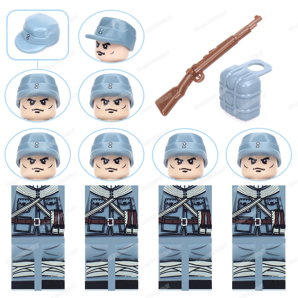 

Military Equipment WW2 Figures Backpack 98k Chinese Army Eight Way Soldier Building Block Moc War Army Model Child Gift Boy Toys