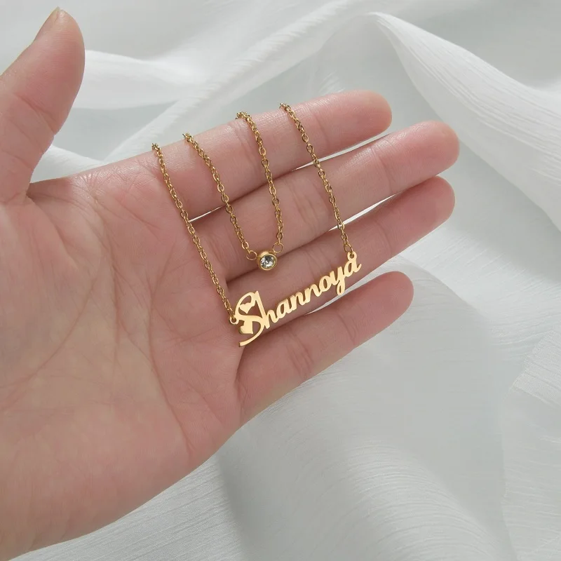 

Personalized Customized Necklace Birthday Stone Stainless Steel Double Layer Name Necklaces Choker Jewelry Necklaces for Women