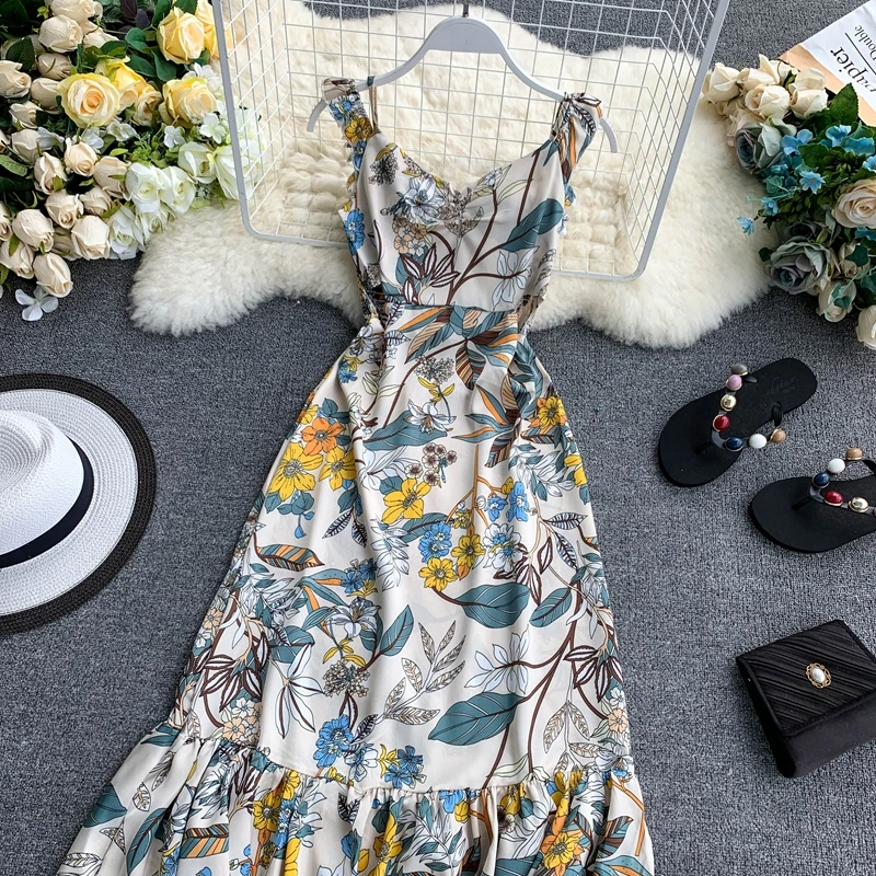 Женское летнее платье с цветочным принтом и оборками винтажные праздничные