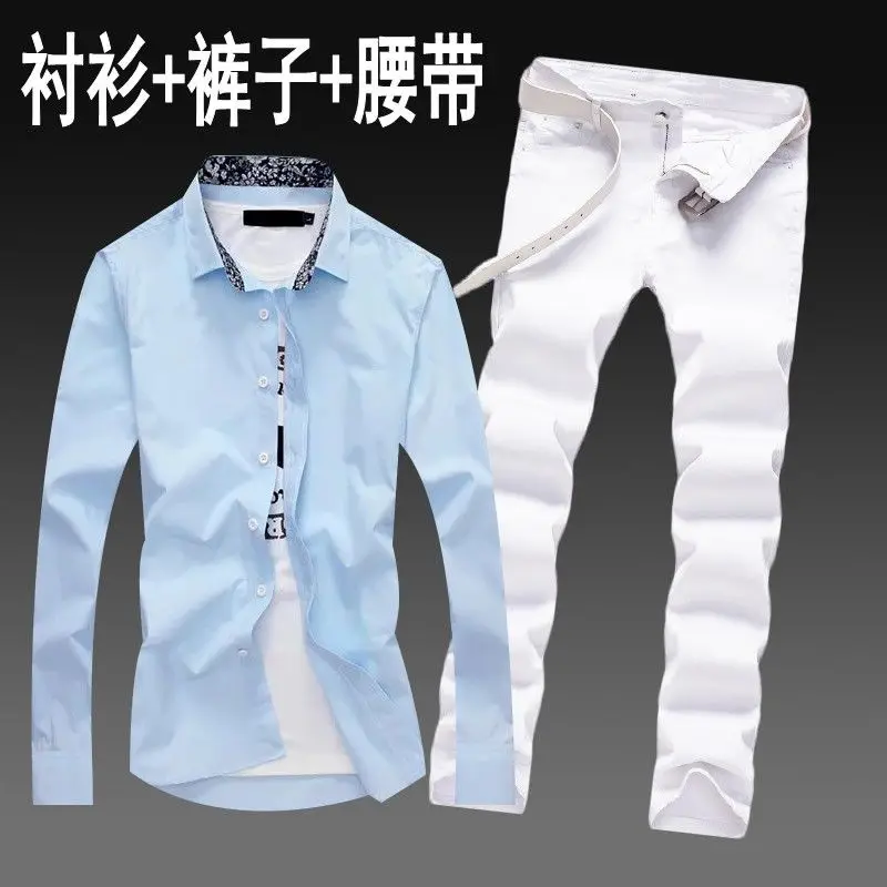 Long sleeve shirt jeans suit men fall outdoor sports leisure clothing fashion clothes