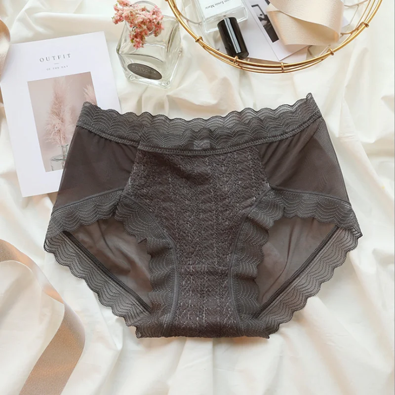 

Sexy Lace Hollow Out Women Panties Summer Breathable Thin Mesh Seamless Briefs Cotton Crotch Lingerie