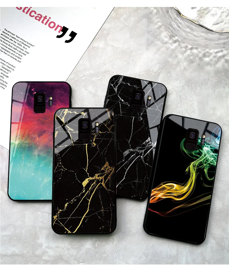 Чехол для телефона для samsung Galaxy A40 A50 A60 M40 A70 A6S A8S S7 S8 S9 S10 S6edge Plus Note 8 9 Tempered Стекло Мрамор туманность