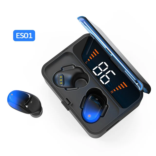 ES01-BU ES01 TWS светодиодный Bluetooth наушники V5.0 Touch беспроводные наушники 9D стерео спортивные водонепроницаемые гарнитура с микрофоном - Цвет: ES01-BU