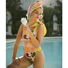 Винтажный слитный купальник в стиле ретро, купальник на бретельках с принтом, женский купальный костюм, летняя пляжная одежда, монокини