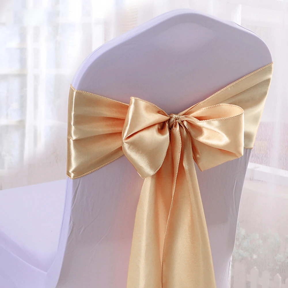 50pcs Wedding Satin Chair Sashes Ribbon Organza Bows Tie for Wedding Banquet Party Event Supplies Peach Gold Wedding Chair Belt images - 6