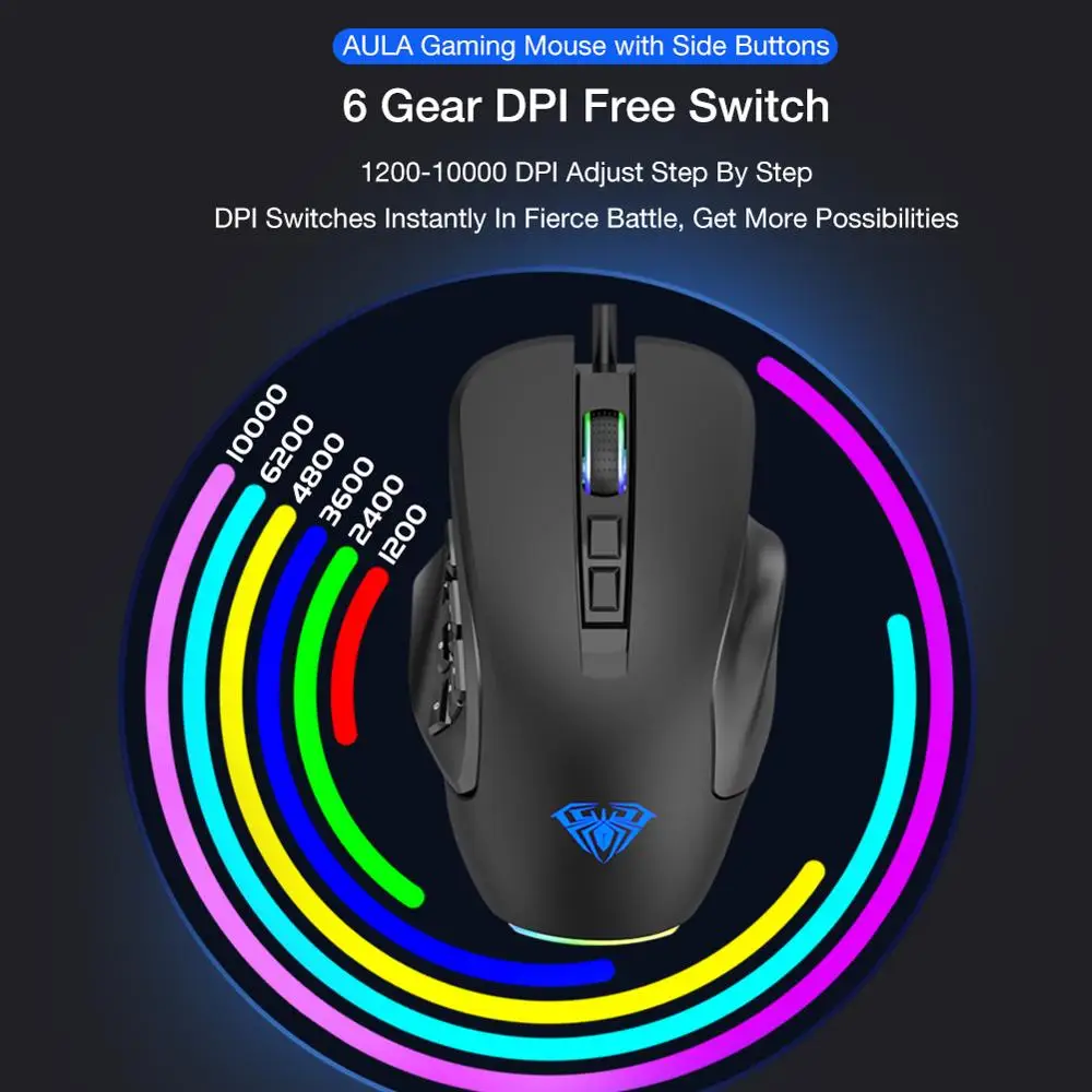 aula rgb gaming mouse 10000 dpi side buttons macro programmable ergonomic 14 wired backlit gamer mice for laptop free global shipping