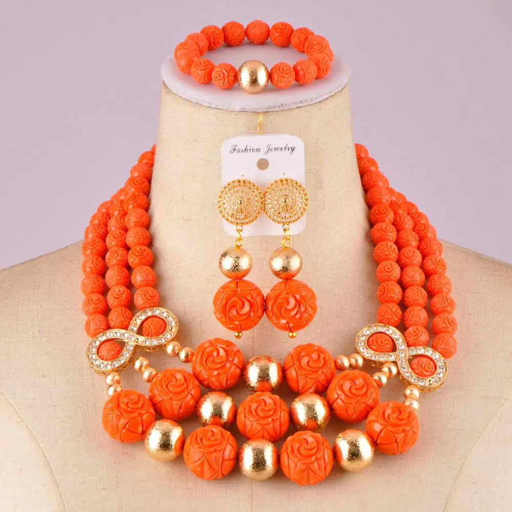 

original carved flower artificial coral beads jewelry set nigerian wedding african coral set C21-22-06