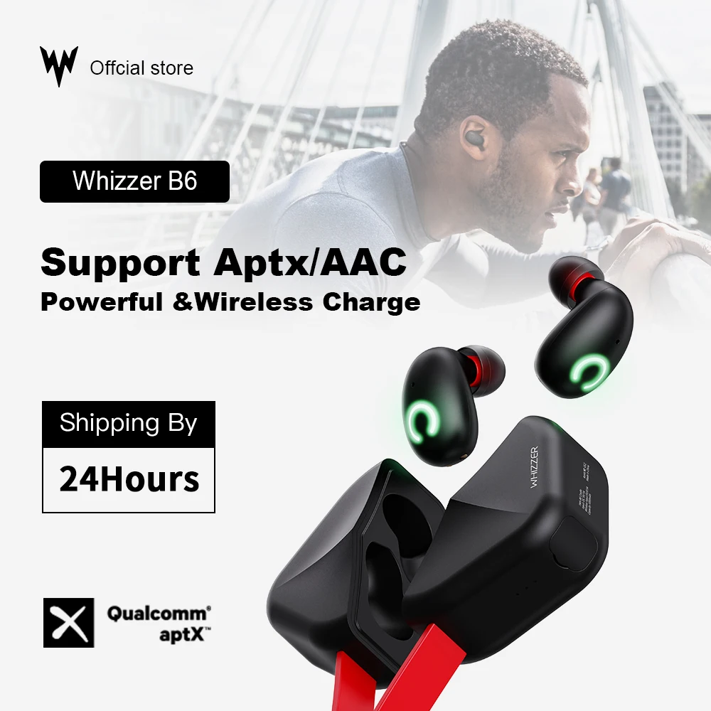 

Беспроводные наушники Whizzer B6 с поддержкой Aptx/AAC, TWS наушники с 4 микрофонами, шумоподавление CVC 8,0, время работы 80 часов, водонепроницаемость IPX7