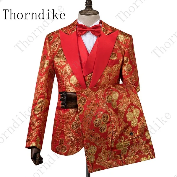 suit 10 Thorndike Новое поступление мужские костюмы темно-синий, с цветами напечатаны 3 шт. смокинг винтажные свадебные костюмы для шафера Terno Masculino - Цвет: suit 10