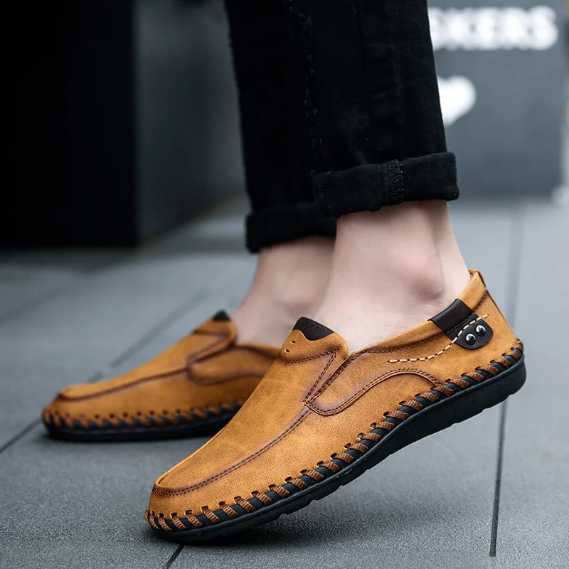 

2020 Newest Comfortable Casual Shoes Loafers Men Shoes Quality Split Leather Shoes Men Flats Hot Sale Moccasins Shoes Big Size48