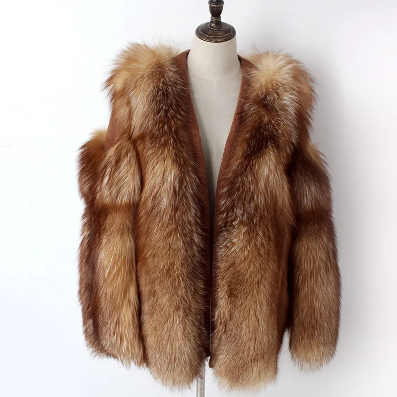 FURSARCAR 2021 New Luxurious  Women's Real Red Fox Fur Winter Coat Genuine Leather Natural Fox Fur Jacket Female Thicken Outwear