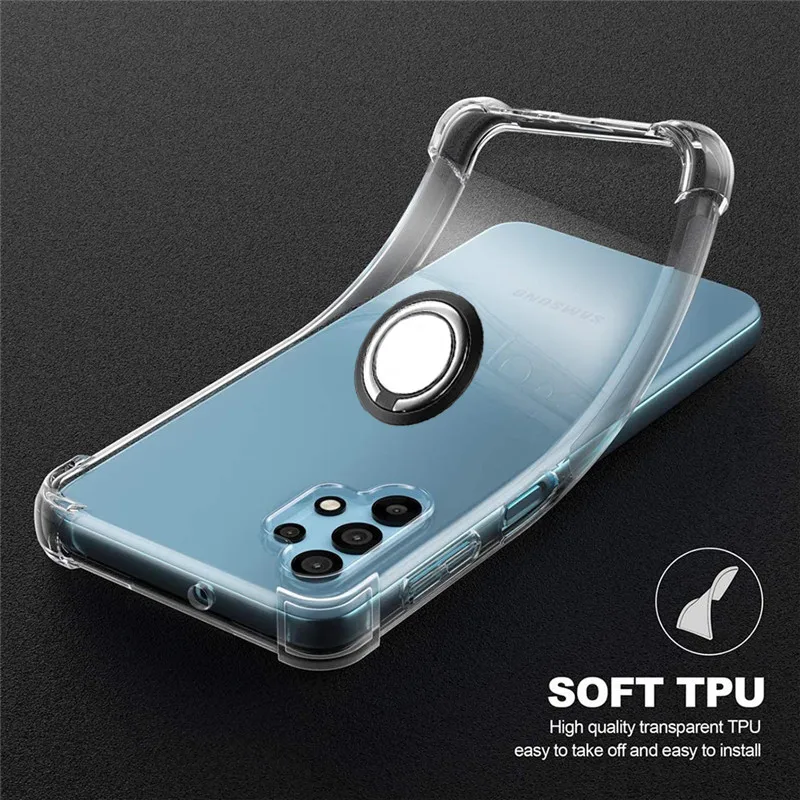 Metal Ring Holder Case For Samsung A54 A32 Silicon Cover Samsung A34 A52 A72 Transparent Case On Samsung Galaxy A53 A73 A33 Case