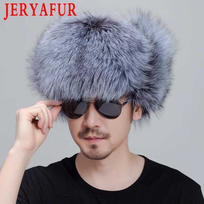 JERYAFUR русская кожаная Кожаная Шапка-бомбер мужская зимняя шапка наушники мужские
