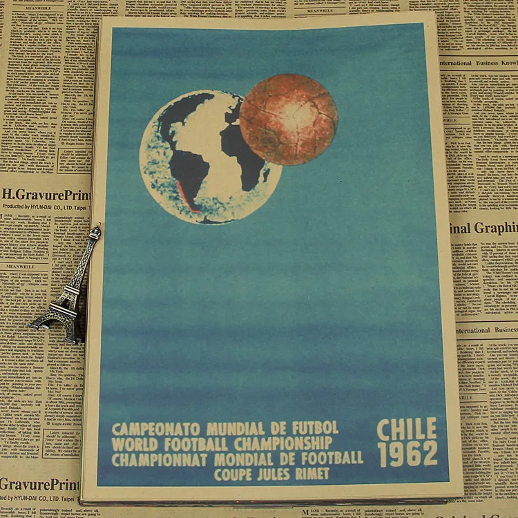 Большой винтажный футбольный Постер &quot1962 World Cup in Chile&quot украшение для дома