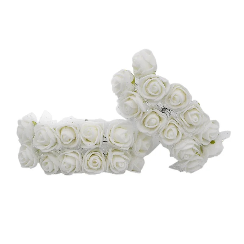 Silk white 72/144 шт 2 см мини ПЭ пена Роза ручной работы Искусственные цветы Домашнее свадебное украшение автомобиля DIY Скрапбукинг венок искусственный цветок - Цвет: Silk white