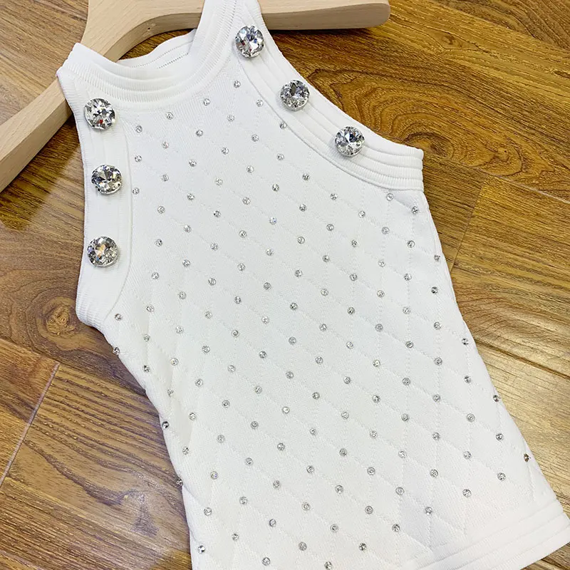 

Soild 5 Colors ! Korean Fashion Crystal Sweater Vest Summer Casual Halter Sleeveless Knitted Tops for Women 2021