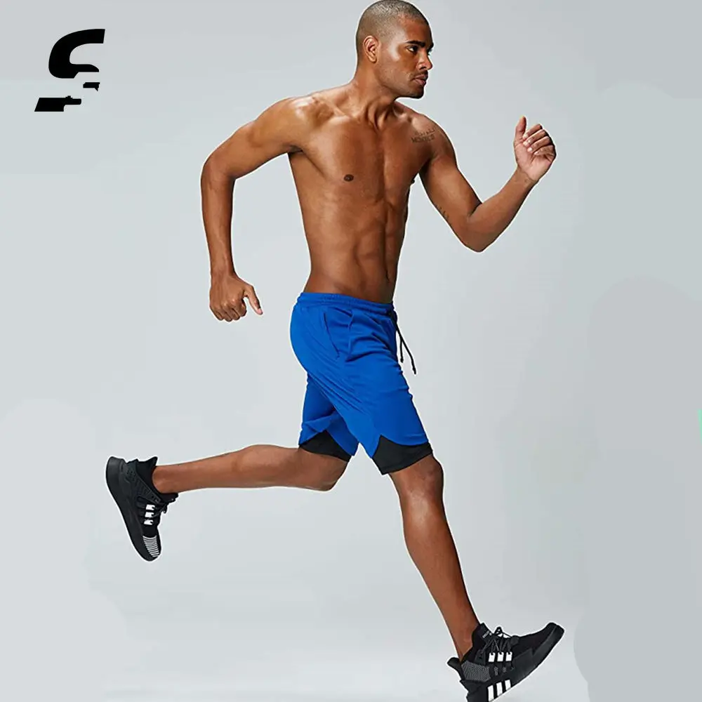 Running Shorts Men 2 In 1 Shorts Men Gyms Fitness Quick Dry Shorts Male Workout Sport Basketball Pants Jogging Double Deck Pants