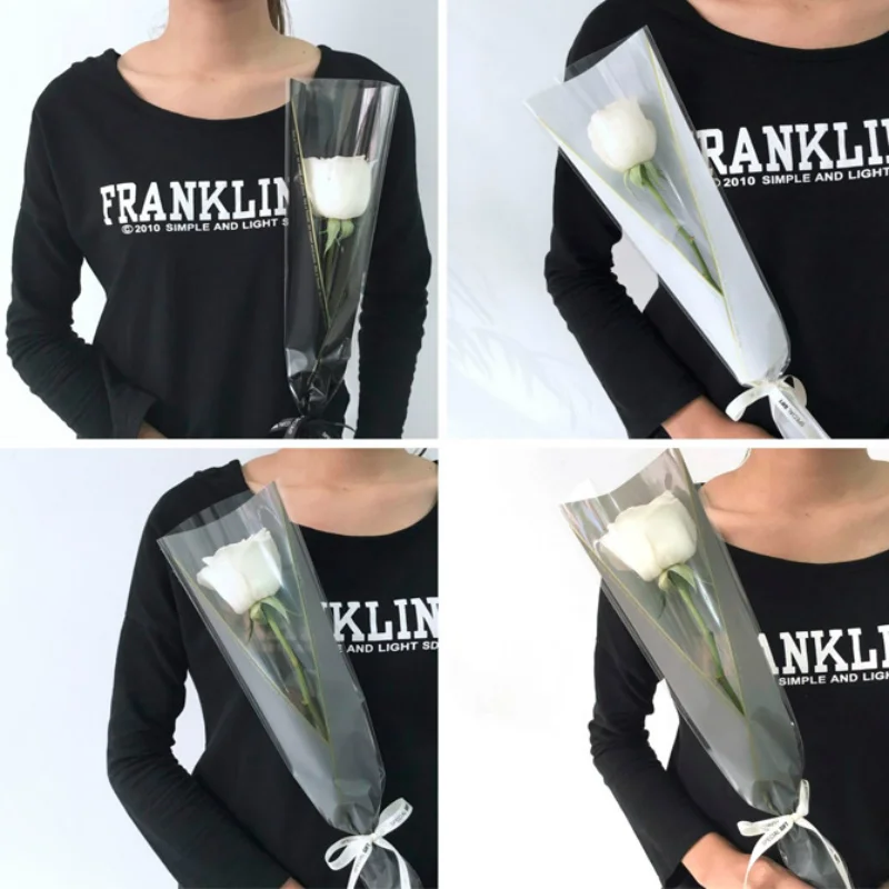 50 шт Цветочная пластиковая упаковка для цветов одиночные розовые сумки