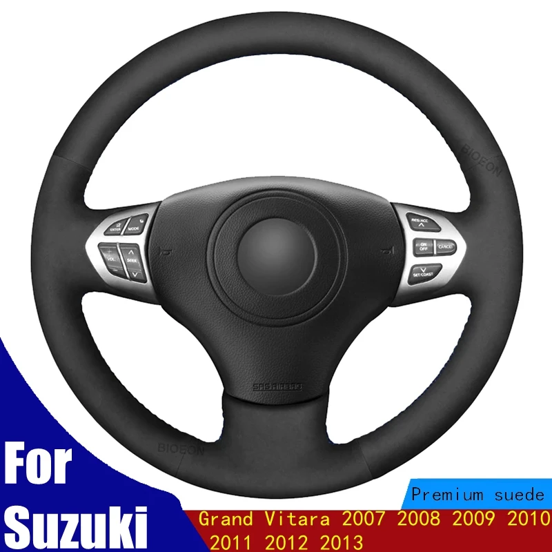 

Car Steering Wheel Cover Holster For Suzuki Grand Vitara 2007 2008 2009 2010 2011 2012 2013 Black Suede Braid