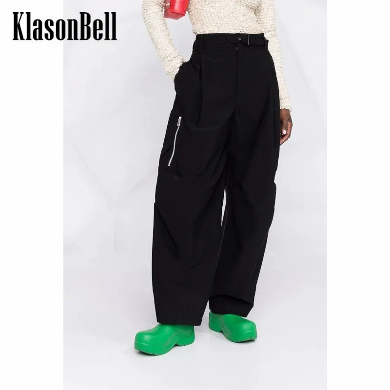 

11,22 KlasonBell с поясом Свободные повседневные шерстяные брюки-карго с высокой талией для женщин