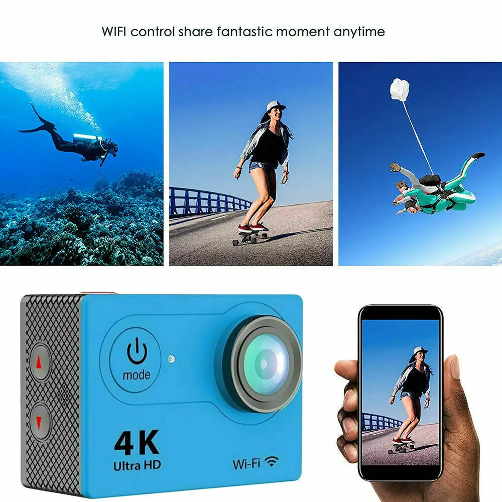 4K Wifi Экшн камера Full HD 30m Водонепроницаемая спортивная видеокамера DVR шлем