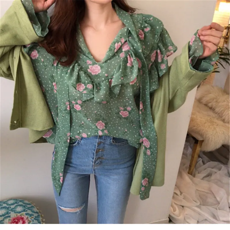 Женская шифоновая рубашка Alien Kitty элегантная свободная универсальная с цветочным