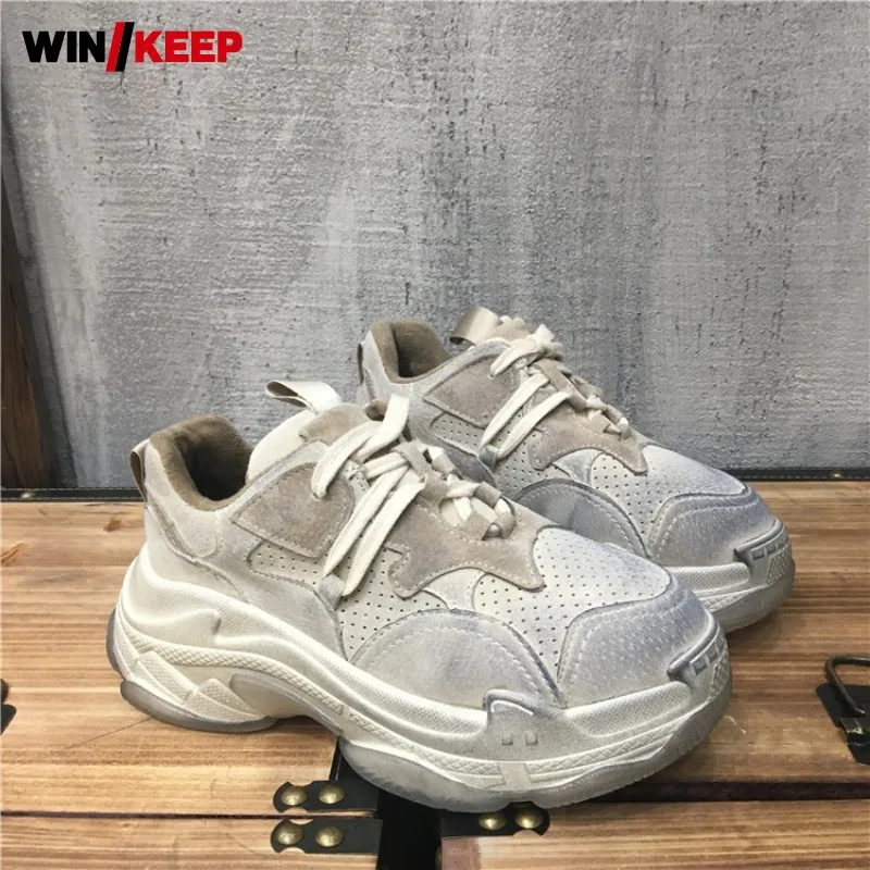 

Женская уличная спортивная обувь на толстой платформе, замшевые кожаные кроссовки со шнуровкой, спортивные кроссовки для спортзала, фитнес...