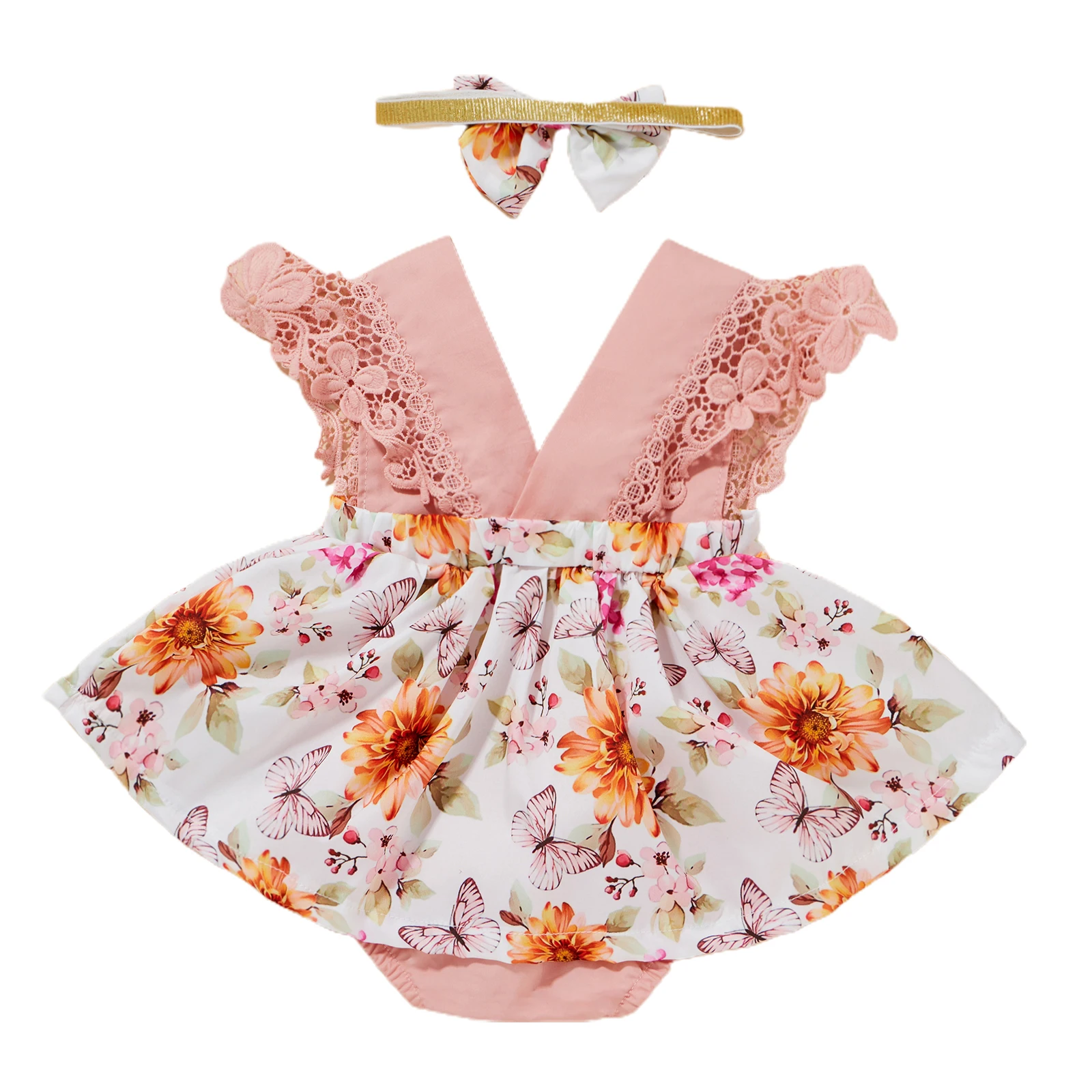 

Ma&Baby 0-24M Flower Baby Girl Rompers Newborn Infant V neck Jumpsuit Playsuit Summer Baby Clothes costumes DD43