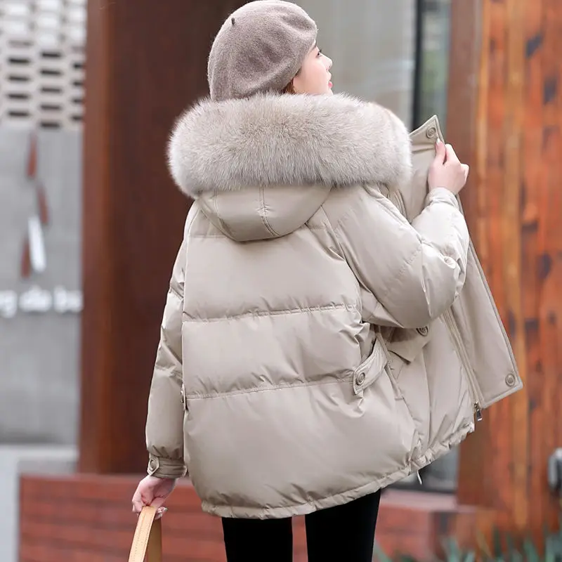 

women 2021 Winter Large Natural Fox Fur Hooded Down Coat Female White Duck Down Jacket Thick Warm Parkas Ladies Outerwear A642
