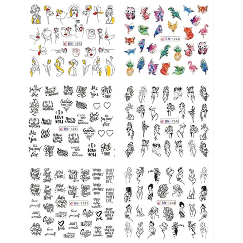 11 узоров линия для девочек Водные Наклейки Аннотация ногтей наклейки Слайдеры с