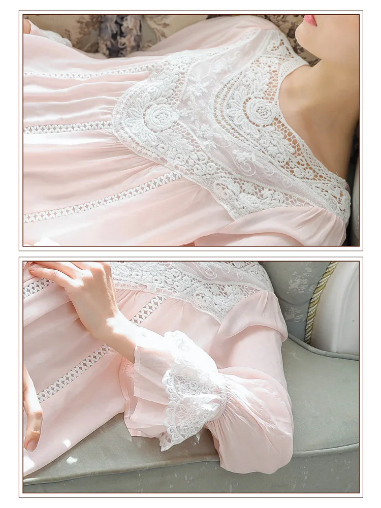 2020 Осенняя Женская двухслойная хлопковая пикантная ночная рубашка с длинным