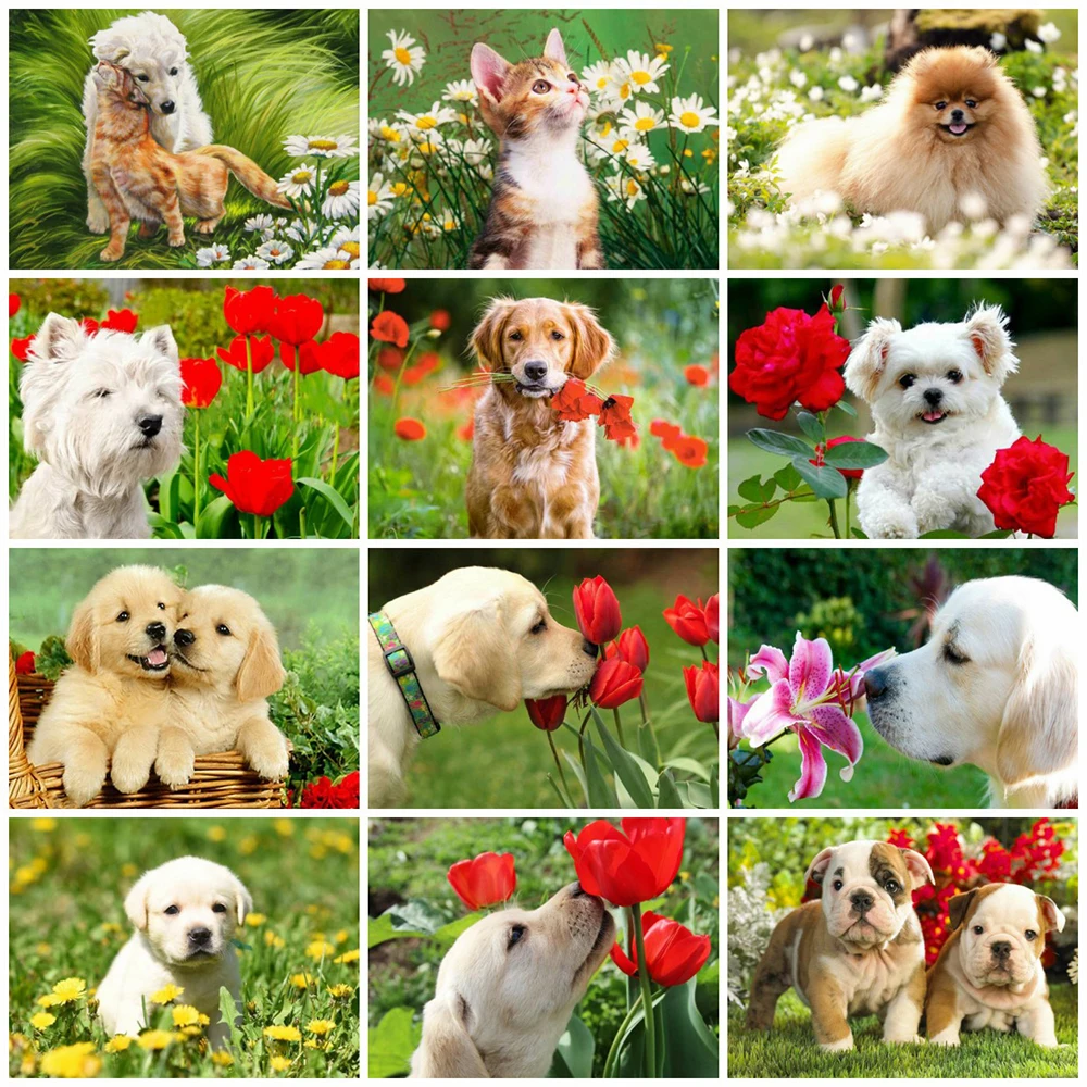 

MomoArt Diamond Embroidery Full Square Drill Dog Mosaic Kits Diamond Painting Animal Cross Stitch Flower Handmade Hobby Gift