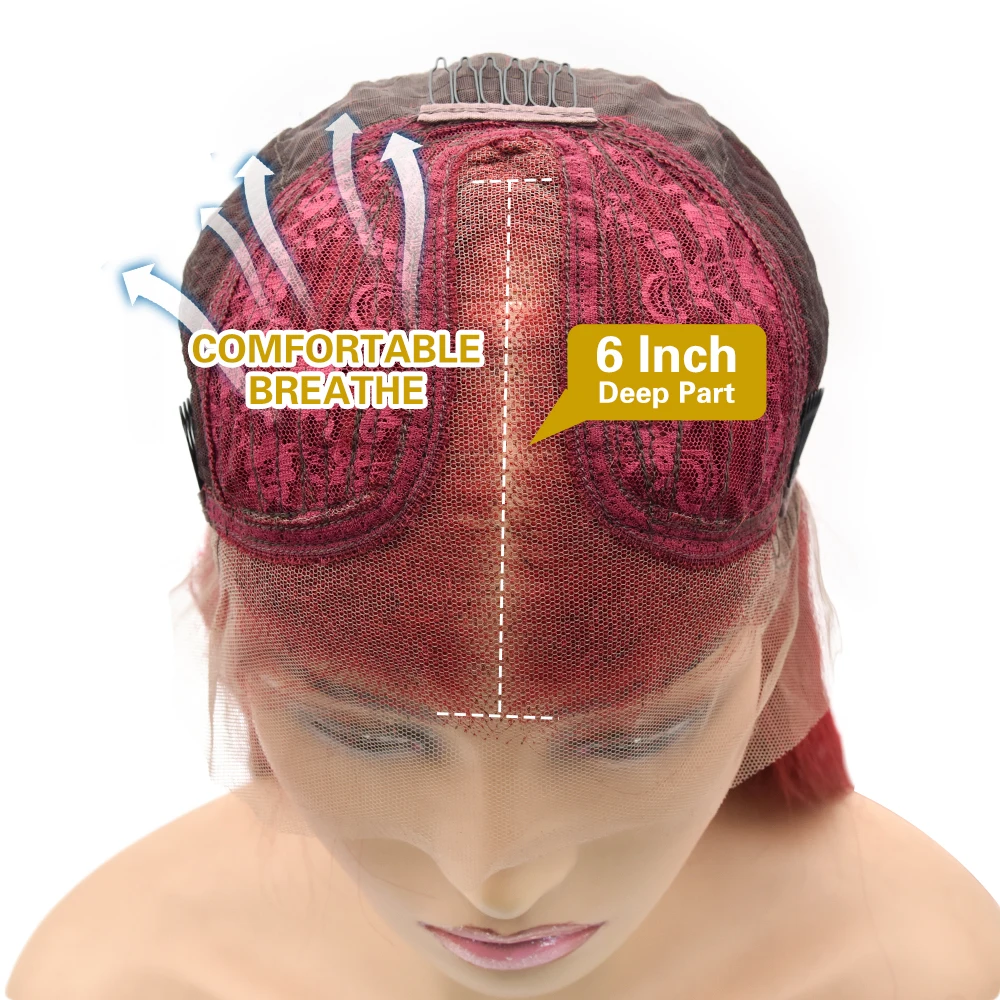 

99j Burgundy Human Hair Wig Loose Deep Wave Wig For Black Women T Part Colored Human Hair Wigs With Baby Hair Frontal