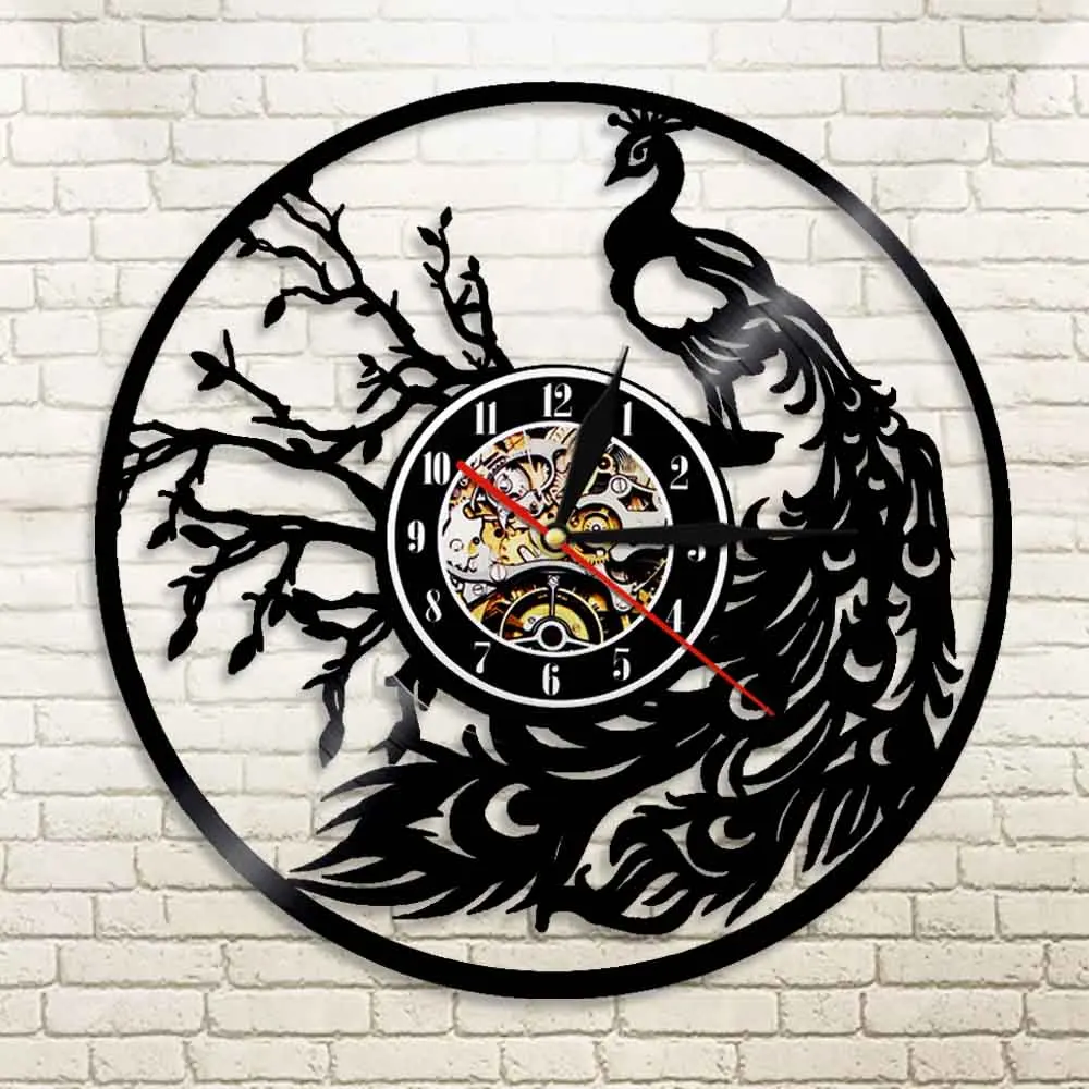 Peafowl павлины светодиодный светильник дикая природа гордистая птица перо не тикая Виниловая пластинка настенные часы современный дизайн комнаты бесшумные настенные часы
