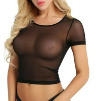 new 2020 spring summer womens short sleeve sexy black mesh top t shirts transparent punk club streetwear tees beach tops