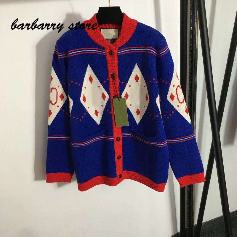 

2021 luxury design classic women's single breasted knitted coat fashion geometry women's coat spring and autumn long sleeve coat
