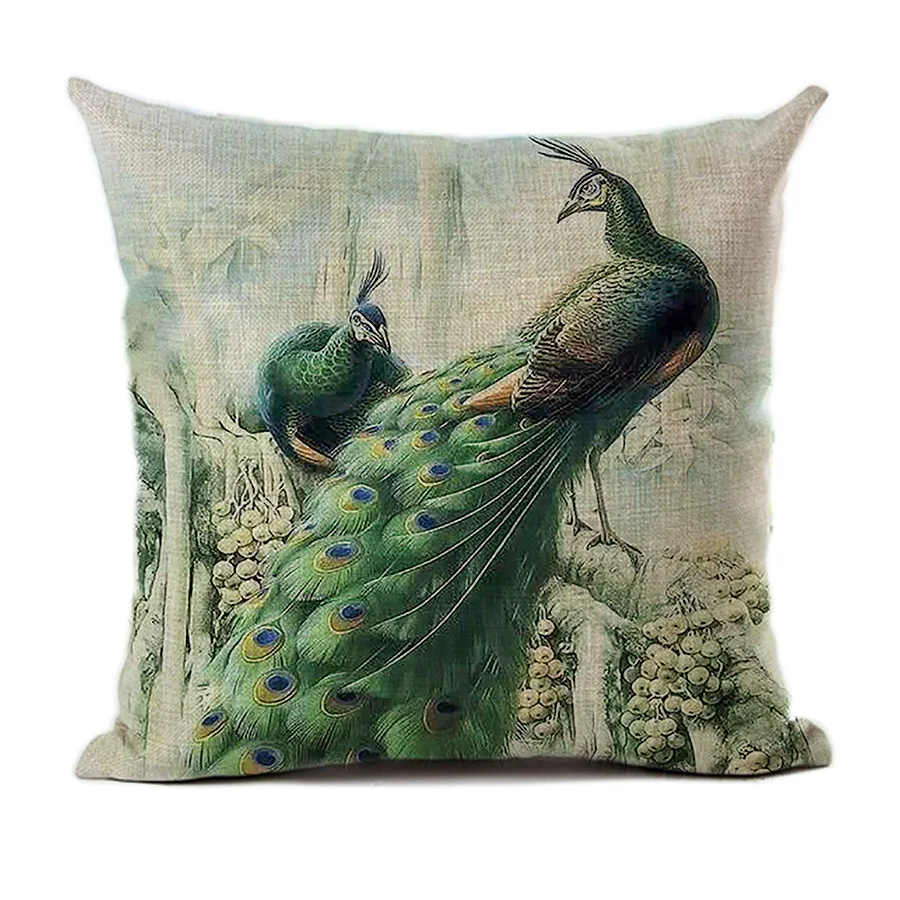 Peacock-1-Linen Подушка с павлином, чехол, красочные перья, декоративные подушки, чехол для дома, гостиной, декор для дивана, полиэстер, лен, элегантные чехлы - Цвет: Peacock-1-Linen