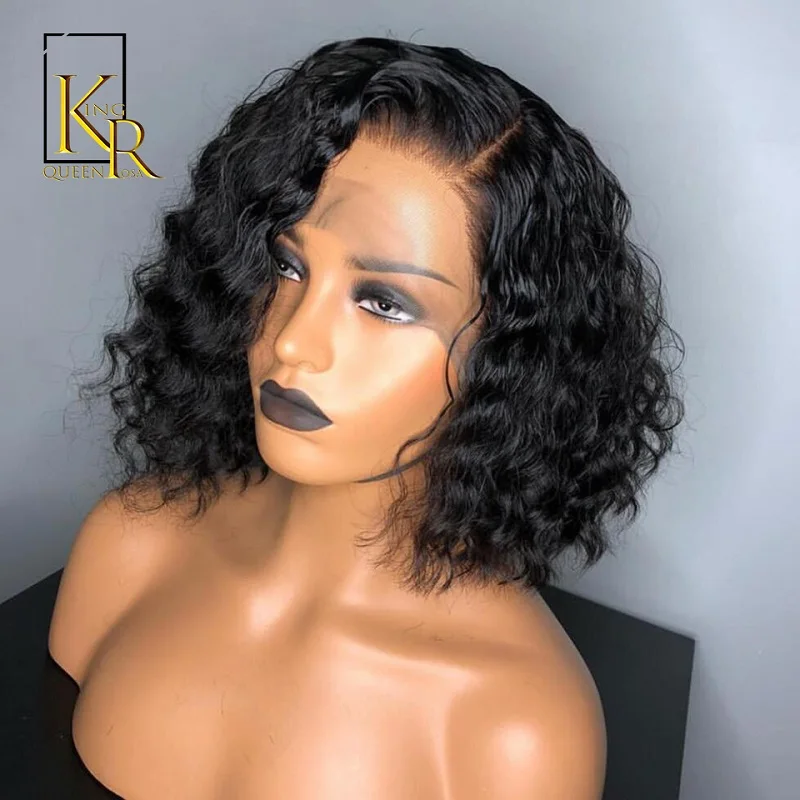 Glueless 13*4 кружевные передние человеческие волосы парики для черных женщин короткий Боб кудрявый парик предварительно выщипанный Отбеленный узел Remy бразильские волосы VSBOB