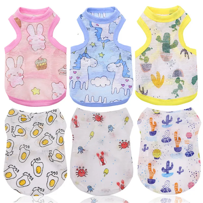

Cotton Pet Clothing Summer Sunscreen Vest Cool Breathable Dog Vest Cute Printed Puppy Dog T-shirt for Small and Medium Dogs