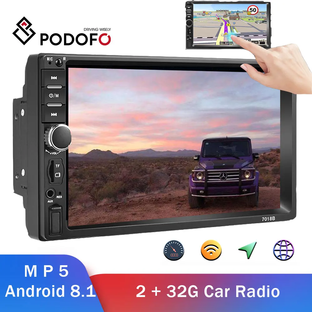 Podofo Автомагнитола Android 8 1 2Din автомобильный мультимедийный MP5 плеер Радио 2 + 32G 2din