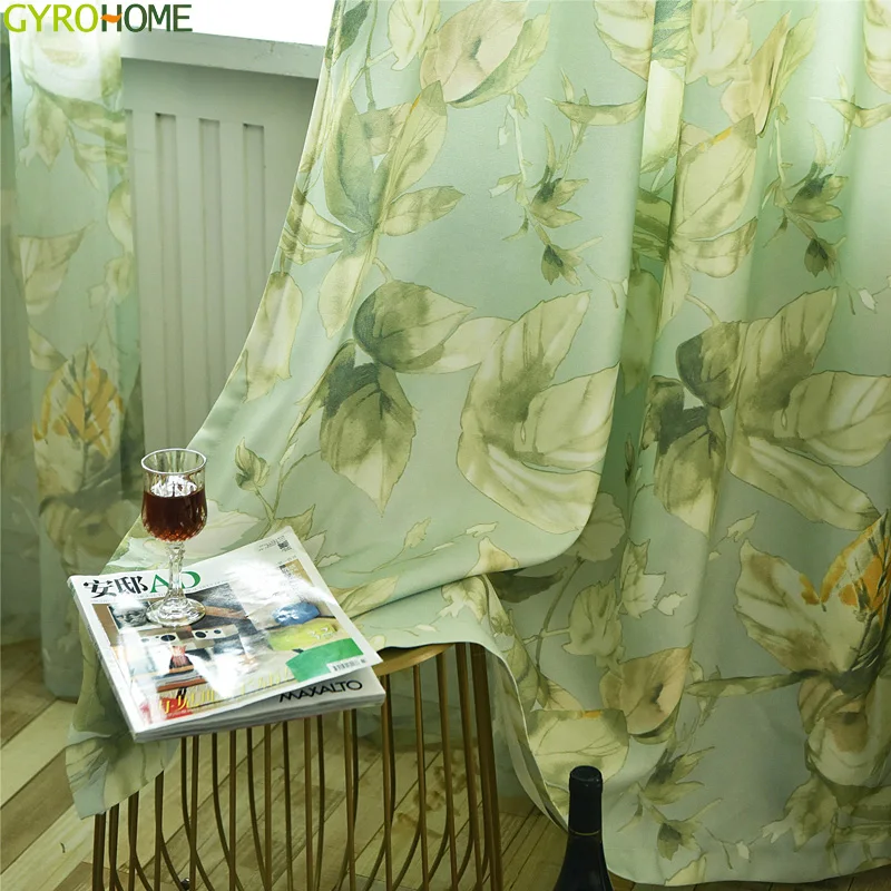 

American Simple Green Flower Shade Curtains for Bedroom Modern Living Room Window Tulle Sheer Drapes