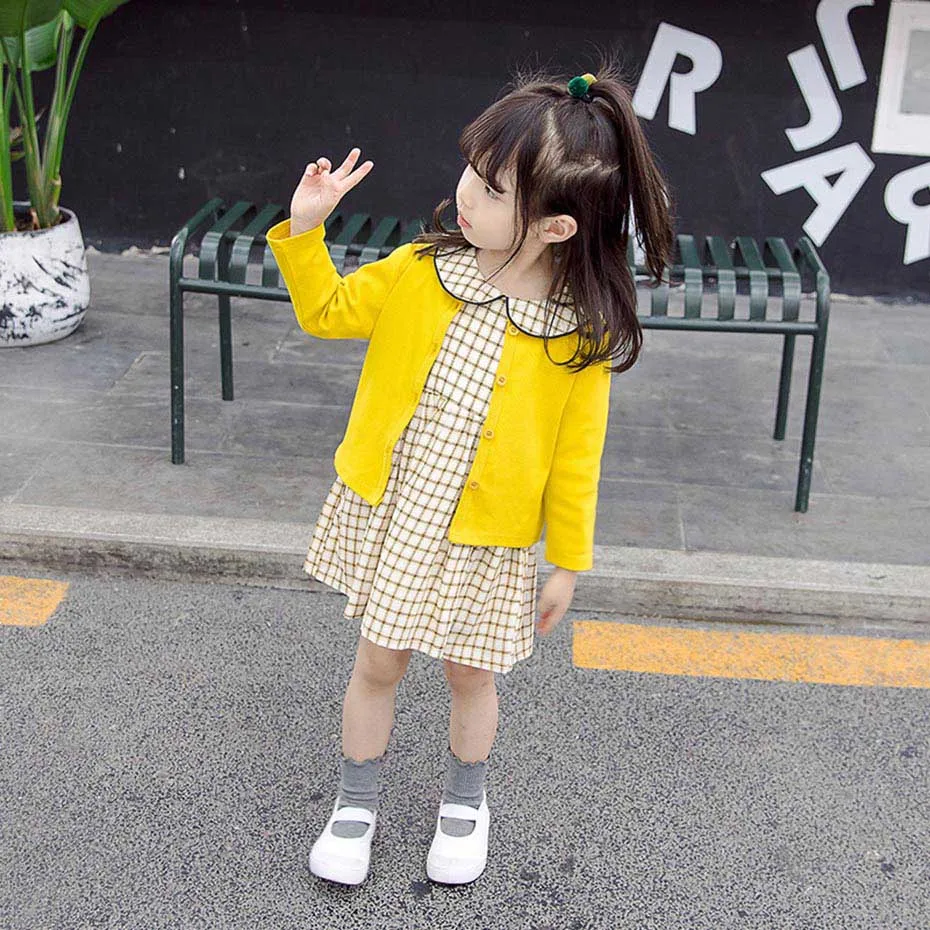 Одежда для малышей платье в клетку и кардиган комплект из 2 предметов одежда