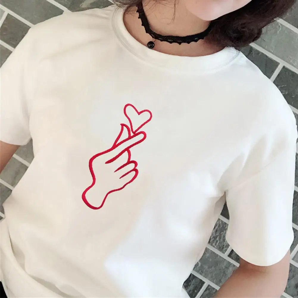 Yiwa Women's Clothing T-Shirt Lovely Gesture Love Graphic Print Short Sleeve Tops Cotton Girl Ladies Summer 2019 | Женская одежда