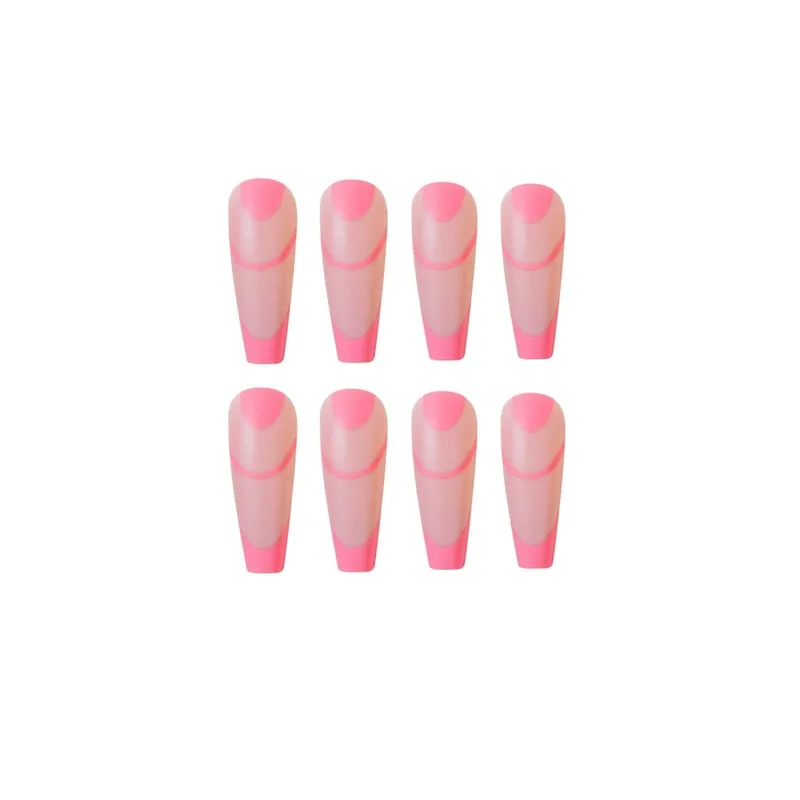 

2021 ins latest pop long ballet scrub peach French wearing manicure finished fake nail manicure patch false nails