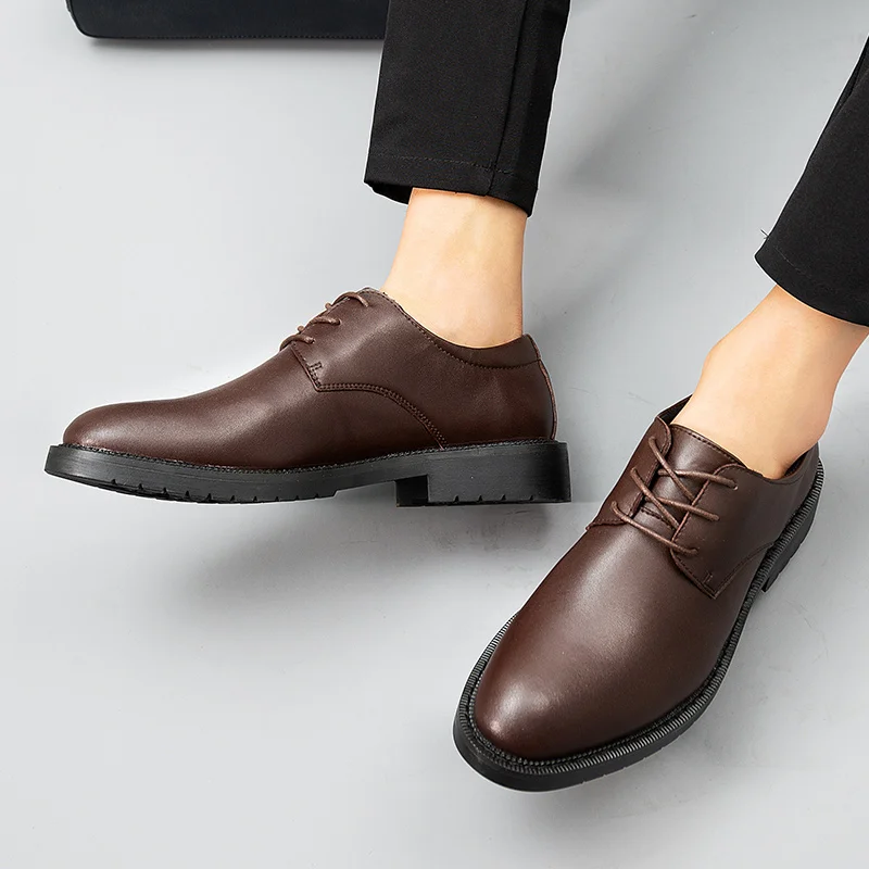 Luxury Pointed Toe Casual Leather Shoes Men's Fashion Lace Up Business Dress Oxfords Solid Wedding Office Males Flats Man | Обувь