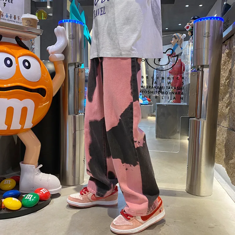 Осенние мужские джинсы Tie-dye модные повседневные мешковатые прямые с принтом