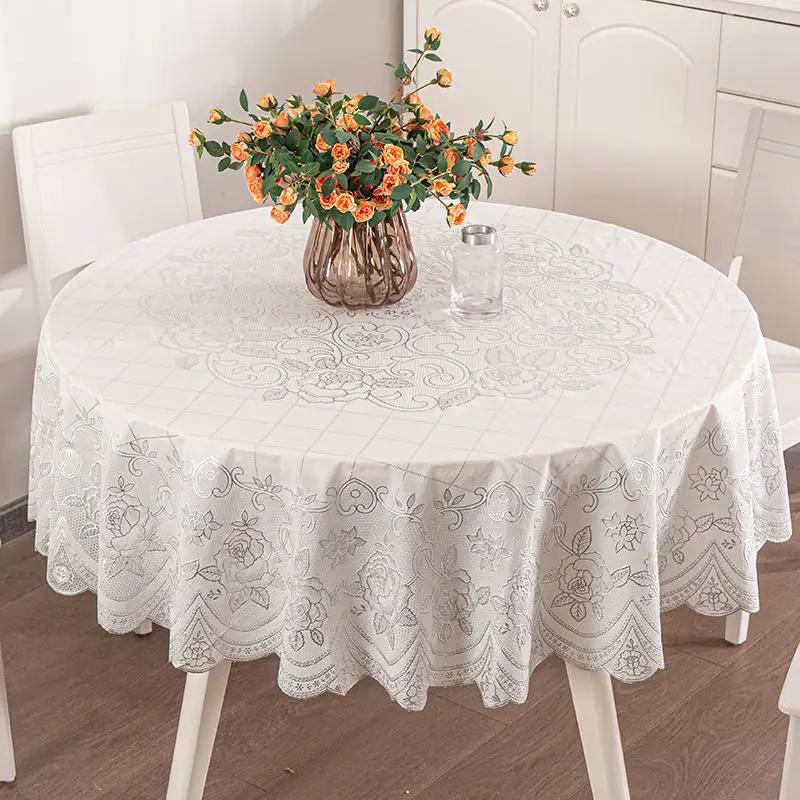 

Le Cloth Round Waterproof Anti-scalding 150/180/210cm Pvc Bronzing Tablecloth Hollow Table Cover Coffee Table for Living Room